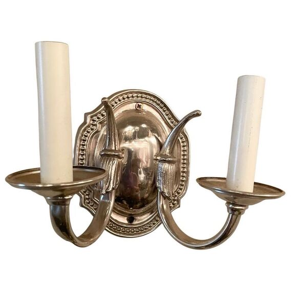 Vintage Bronze Silver Color Ornate Oval Wall Sconce Two Light - Picture 1 of 7
